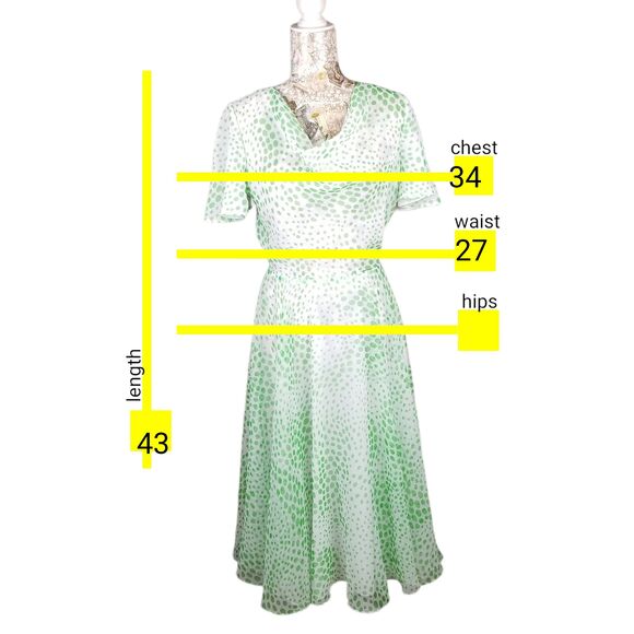 Vintage Jack Bryan Sheer Fun Flirty Flowy Green Polka Dot Midi Cowl Neck Dress - Picture 9 of 10